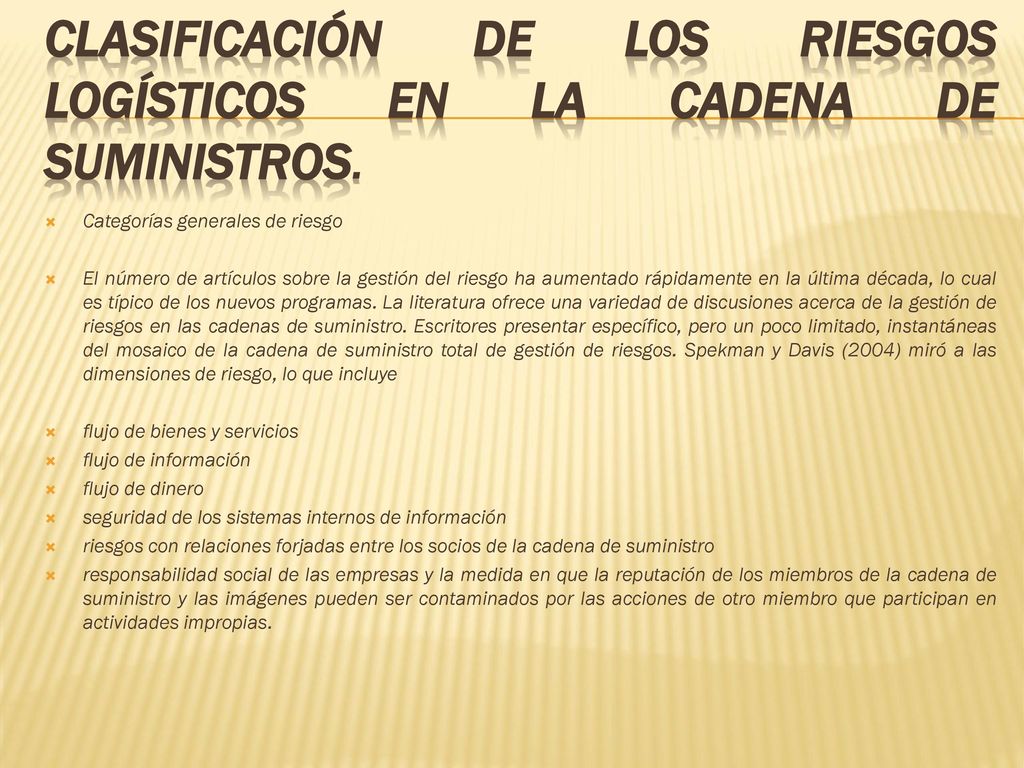 clasificación de los riesgos logísticos en la cadena de suministros.