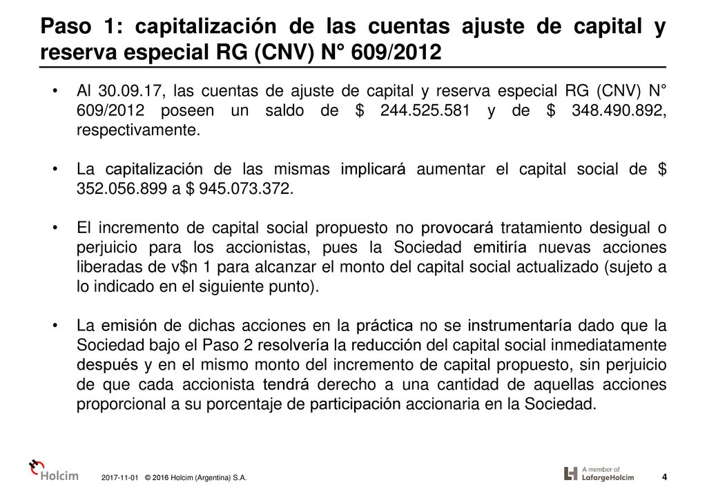 Paso 1: capitalización de las cuentas ajuste de capital y reserva especial RG (CNV) N° 609/2012