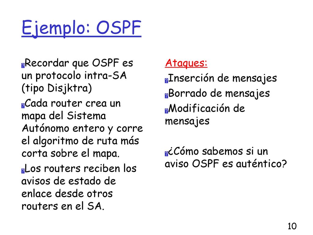 Ejemplo: OSPF Recordar que OSPF es un protocolo intra-SA (tipo Disjktra)