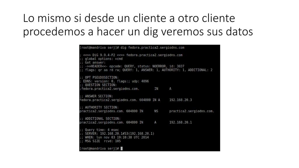 Lo mismo si desde un cliente a otro cliente procedemos a hacer un dig veremos sus datos