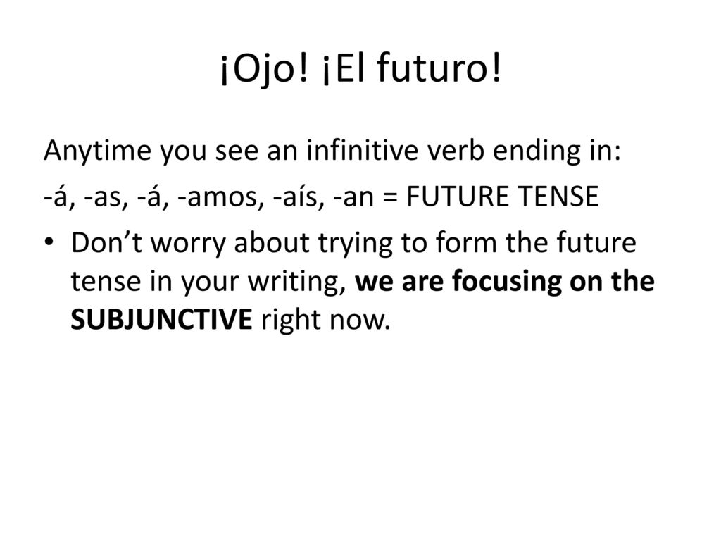 ¡Ojo! ¡El futuro! Anytime you see an infinitive verb ending in: