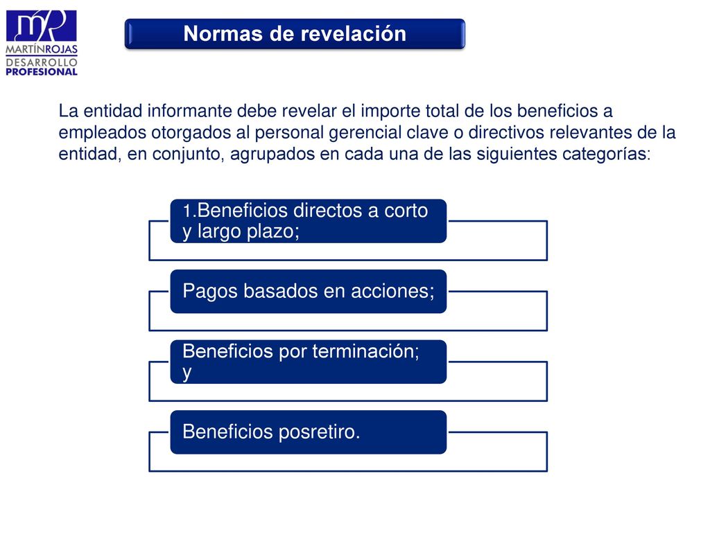 Normas de revelación Beneficios directos a corto y largo plazo;