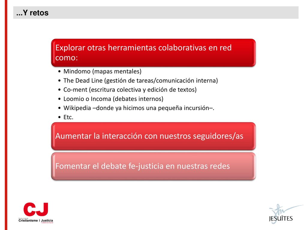...Y retos Explorar otras herramientas colaborativas en red como: