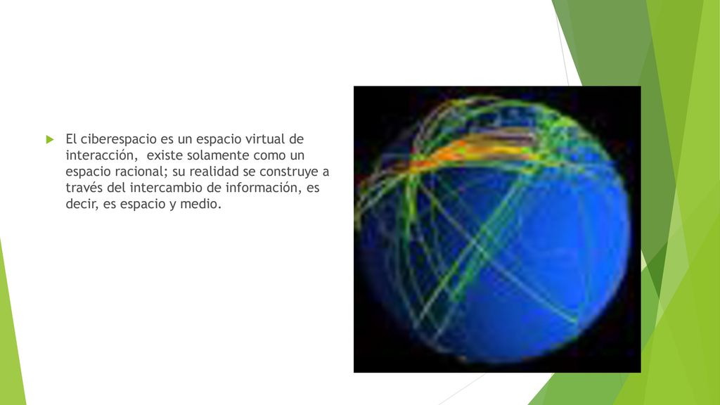 El ciberespacio es un espacio virtual de interacción, existe solamente como un espacio racional; su realidad se construye a través del intercambio de información, es decir, es espacio y medio.