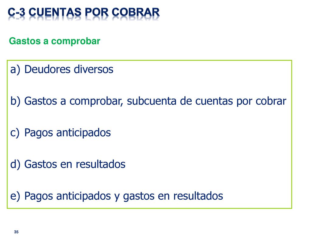 Gastos a comprobar, subcuenta de cuentas por cobrar Pagos anticipados