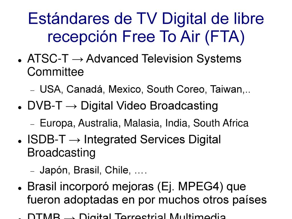 Estándares de TV Digital de libre recepción Free To Air (FTA)