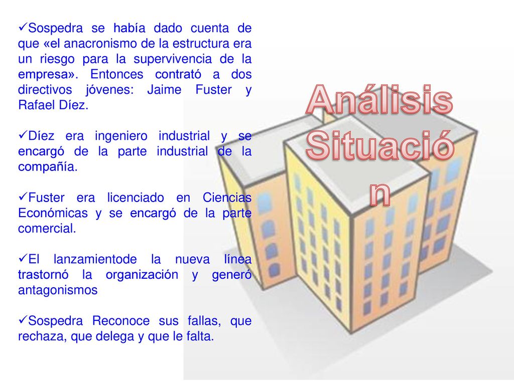 Sospedra se había dado cuenta de que «el anacronismo de la estructura era un riesgo para la supervivencia de la empresa». Entonces contrató a dos directivos jóvenes: Jaime Fuster y Rafael Díez.