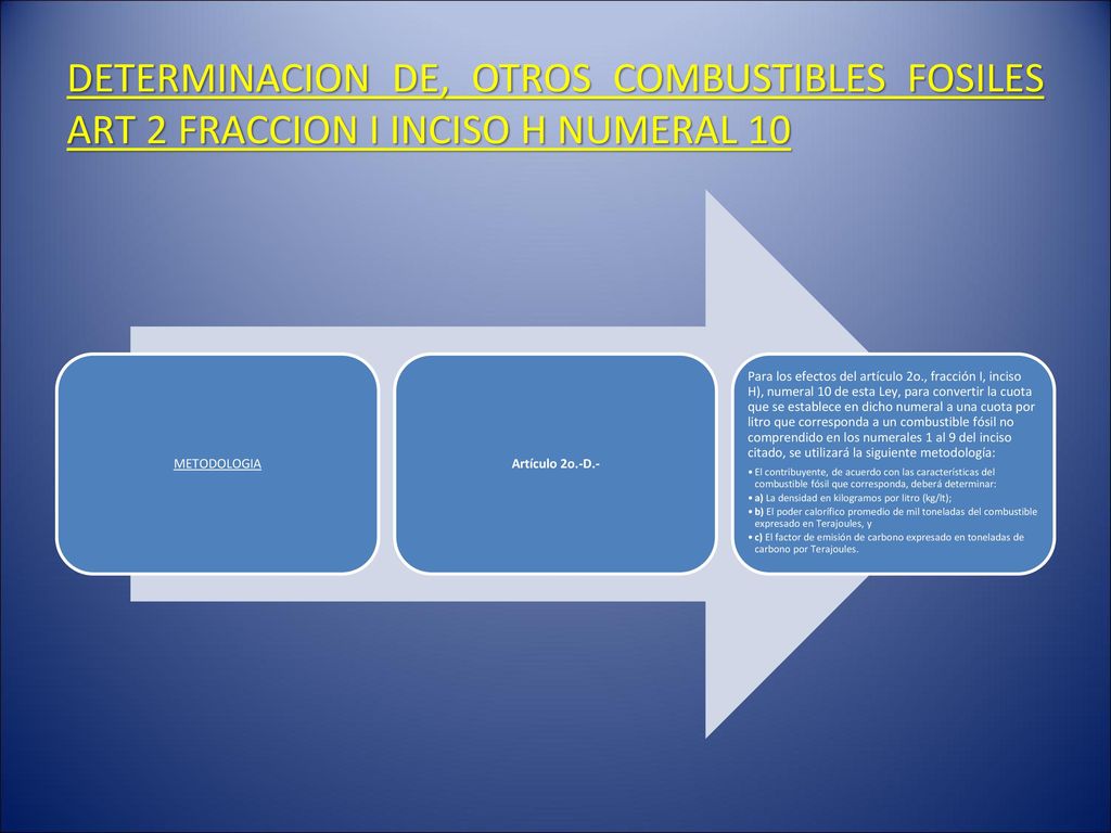MAESTRIA EN IMPUESTOS 07/08/2018. DETERMINACION DE, OTROS COMBUSTIBLES FOSILES ART 2 FRACCION I INCISO H NUMERAL 10.