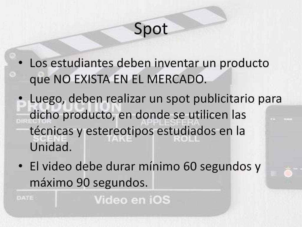Spot Los estudiantes deben inventar un producto que NO EXISTA EN EL MERCADO.