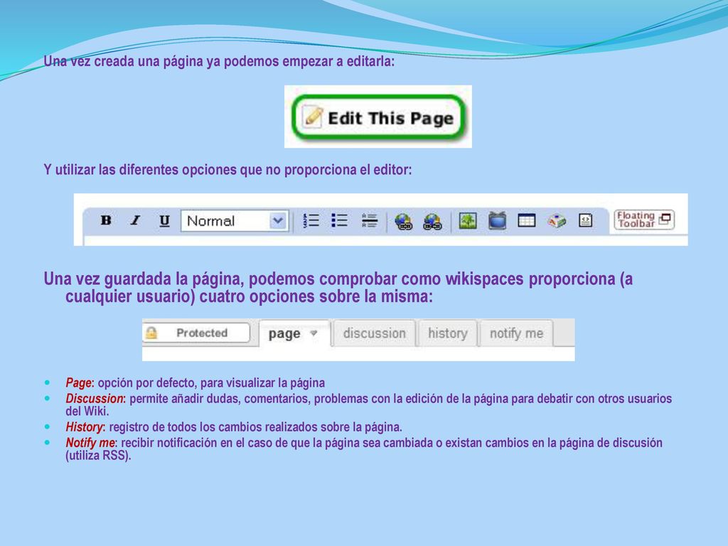 Una vez creada una página ya podemos empezar a editarla: