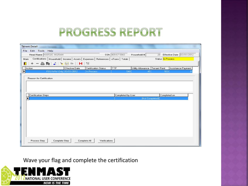Progress report Wave your flag and complete the certification