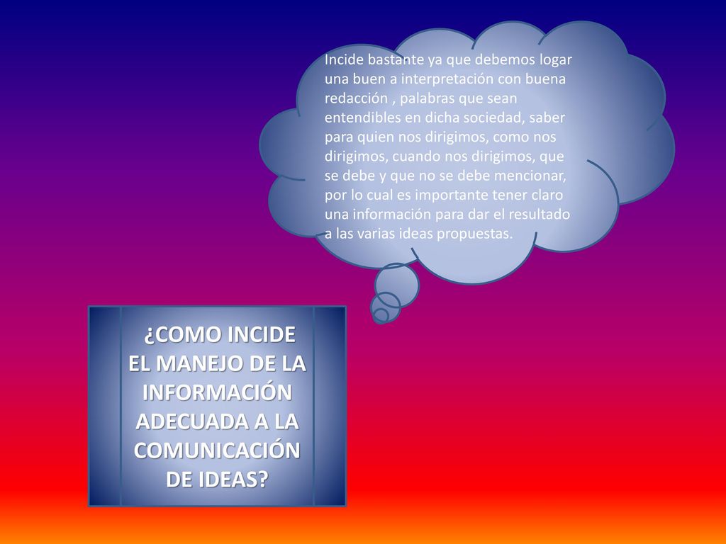 Incide bastante ya que debemos logar una buen a interpretación con buena redacción , palabras que sean entendibles en dicha sociedad, saber para quien nos dirigimos, como nos dirigimos, cuando nos dirigimos, que se debe y que no se debe mencionar, por lo cual es importante tener claro una información para dar el resultado a las varias ideas propuestas.