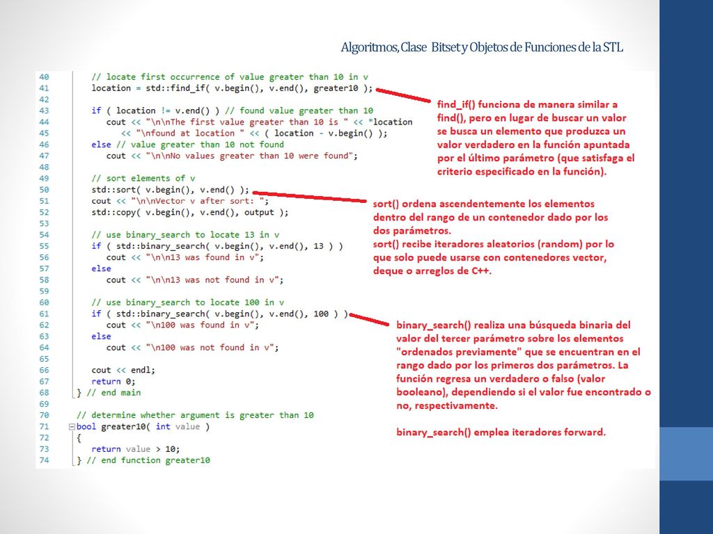 Algoritmos, Clase Bitset y Objetos de Funciones de la STL