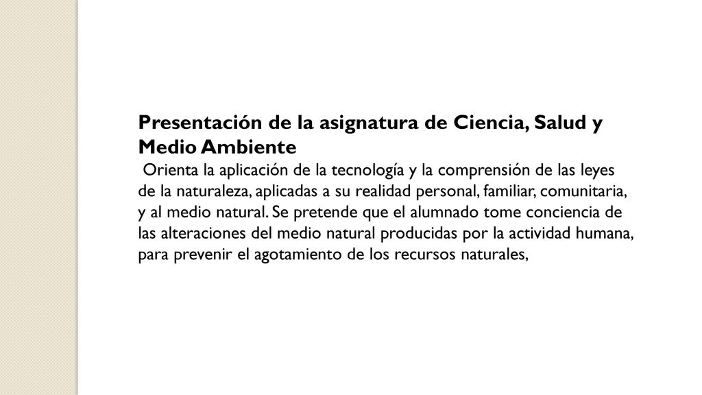 Presentación de la asignatura de Ciencia, Salud y Medio Ambiente