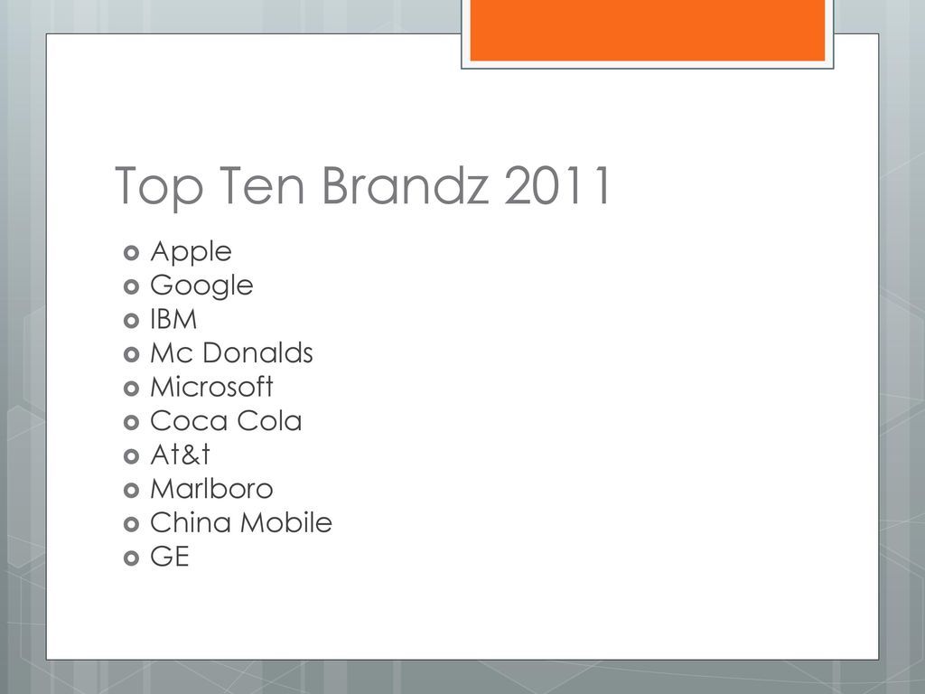 Top Ten Brandz 2011 Apple Google IBM Mc Donalds Microsoft Coca Cola