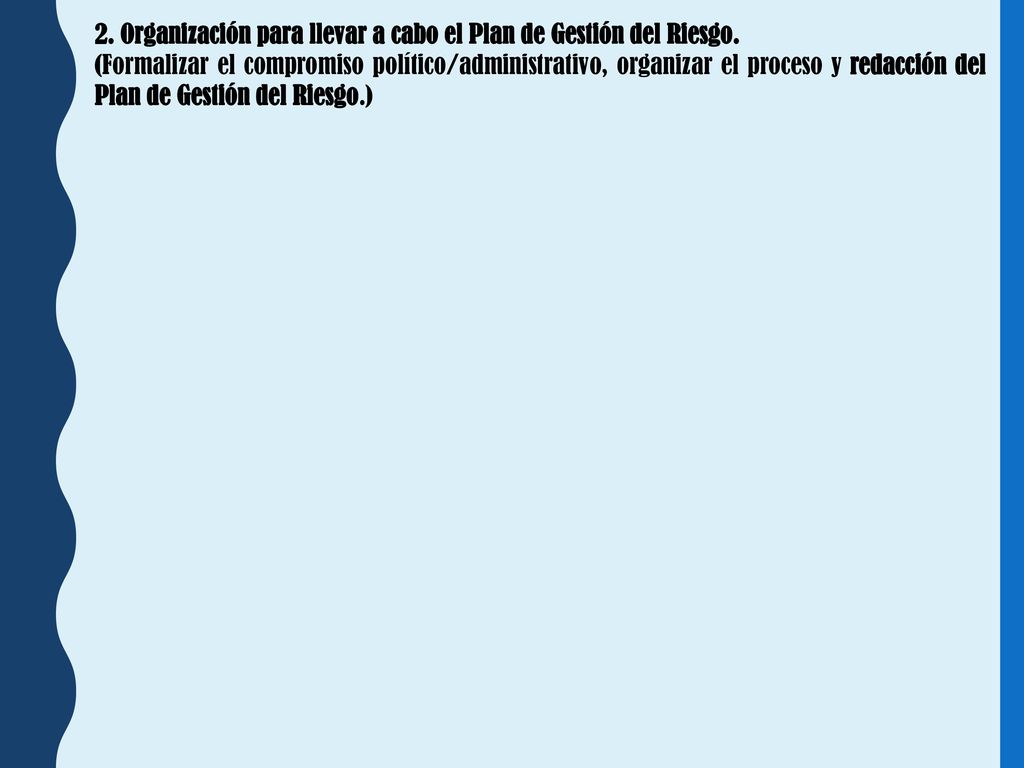 2. Organización para llevar a cabo el Plan de Gestión del Riesgo.