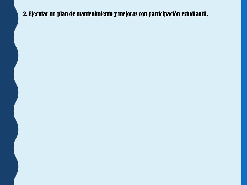 2. Ejecutar un plan de mantenimiento y mejoras con participación estudiantil.