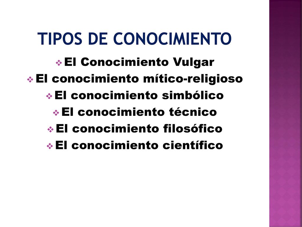 Tipos de conocimiento El Conocimiento Vulgar