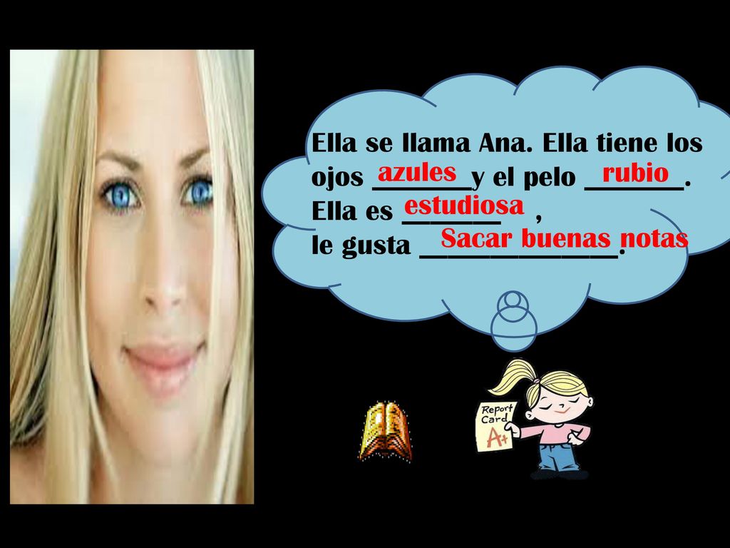 Ella se llama Ana. Ella tiene los ojos _______y el pelo _______.