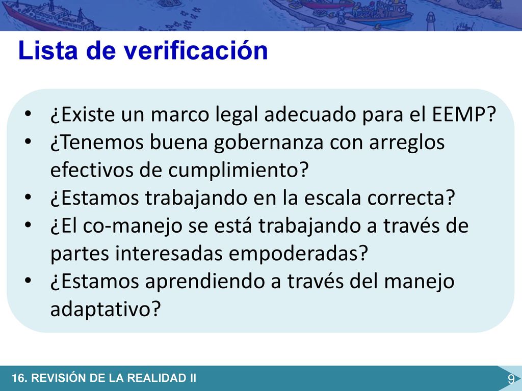 Lista de verificación ¿Existe un marco legal adecuado para el EEMP
