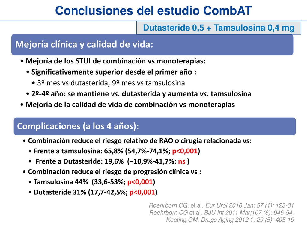 Conclusiones del estudio CombAT Dutasteride 0,5 + Tamsulosina 0,4 mg