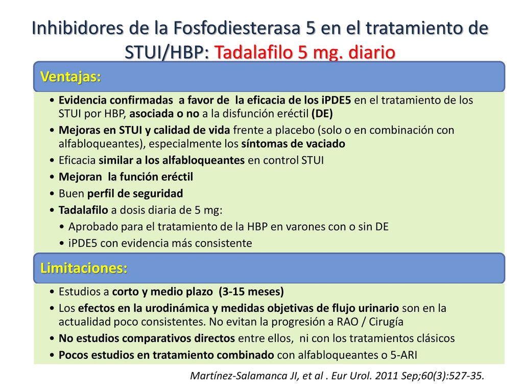 Inhibidores de la Fosfodiesterasa 5 en el tratamiento de STUI/HBP: Tadalafilo 5 mg. diario