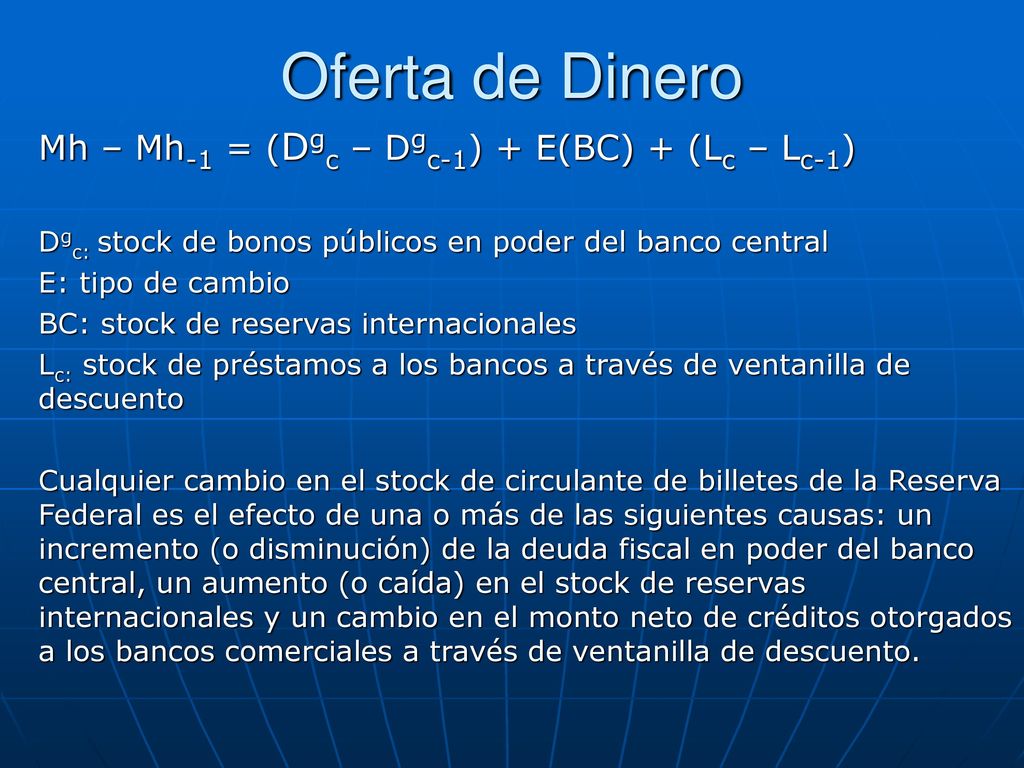 Oferta de Dinero Mh – Mh-1 = (Dgc – Dgc-1) + E(BC) + (Lc – Lc-1)