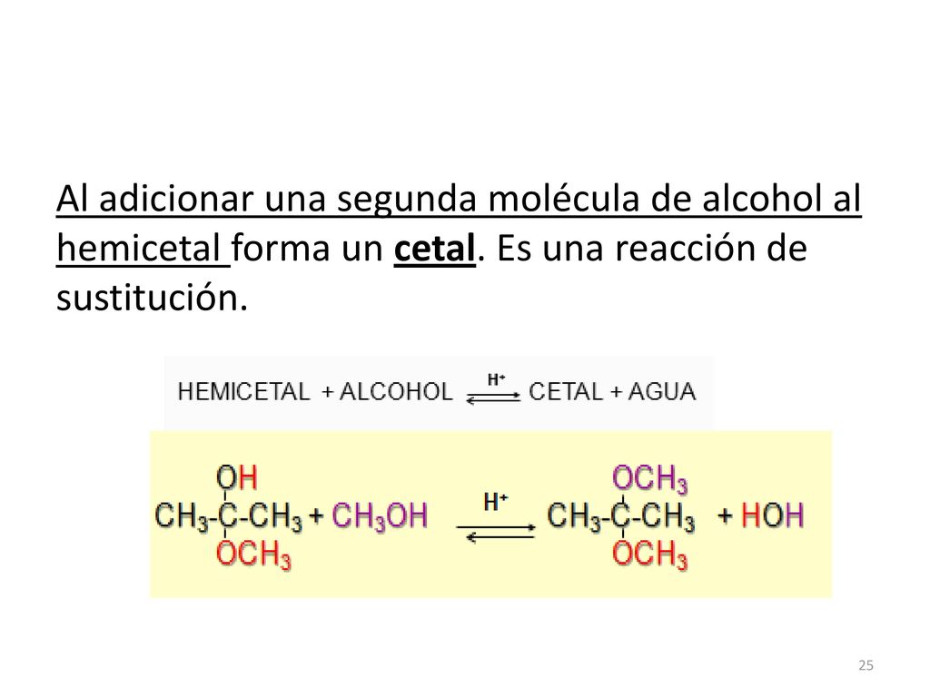 Al adicionar una segunda molécula de alcohol al hemicetal forma un cetal.