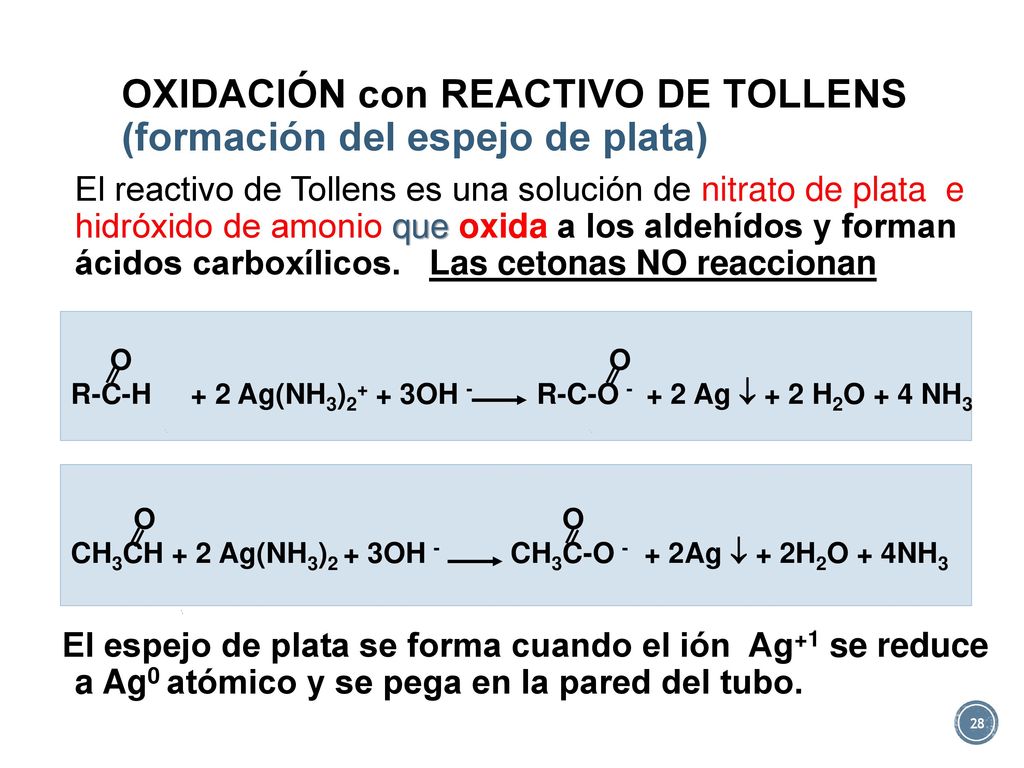 OXIDACIÓN con REACTIVO DE TOLLENS (formación del espejo de plata)