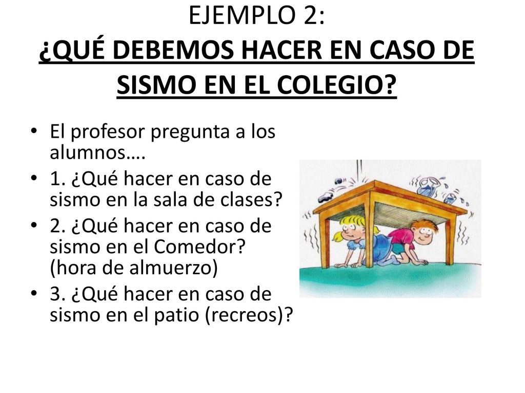 EJEMPLO 2: ¿QUÉ DEBEMOS HACER EN CASO DE SISMO EN EL COLEGIO