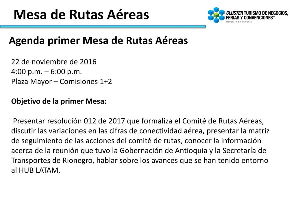 Mesa de Rutas Aéreas Agenda primer Mesa de Rutas Aéreas