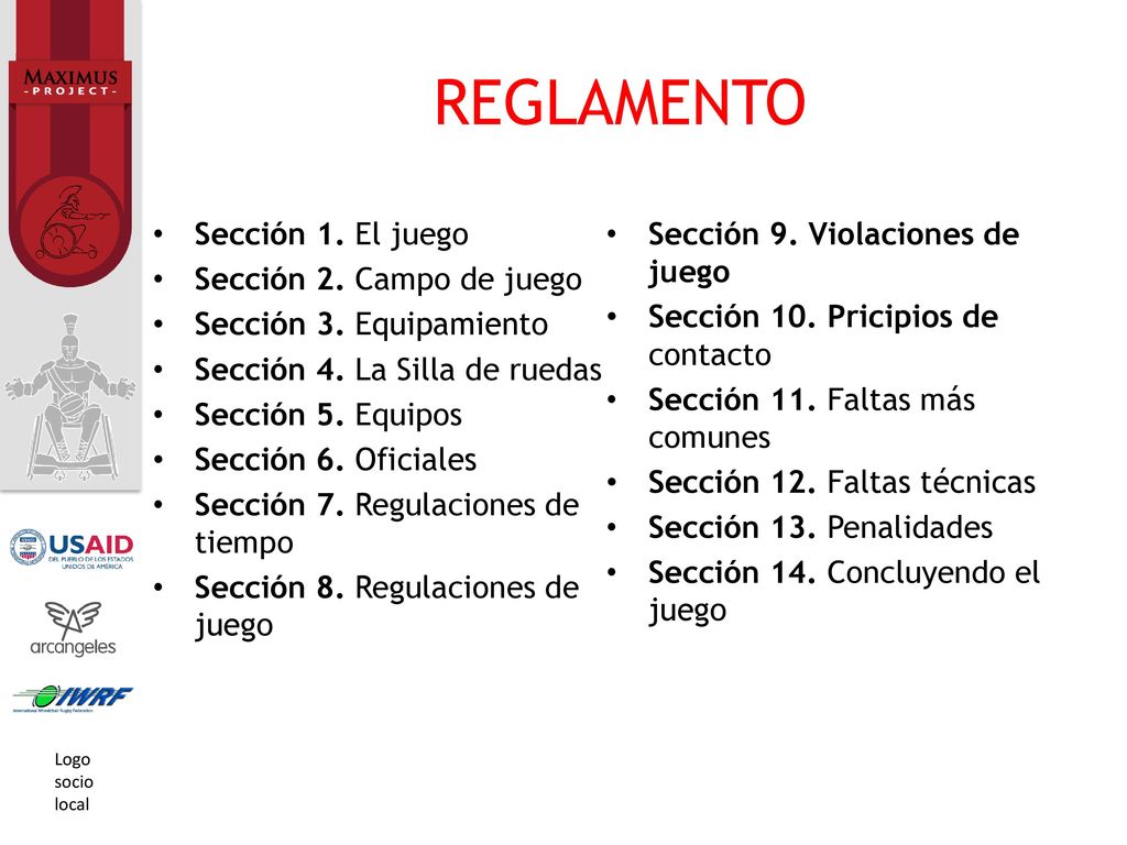 REGLAMENTO Sección 1. El juego Sección 9. Violaciones de juego