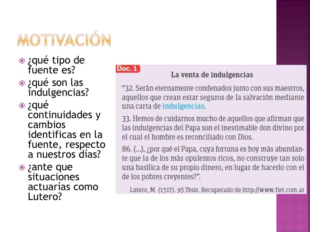 motivación ¿qué tipo de fuente es ¿qué son las indulgencias