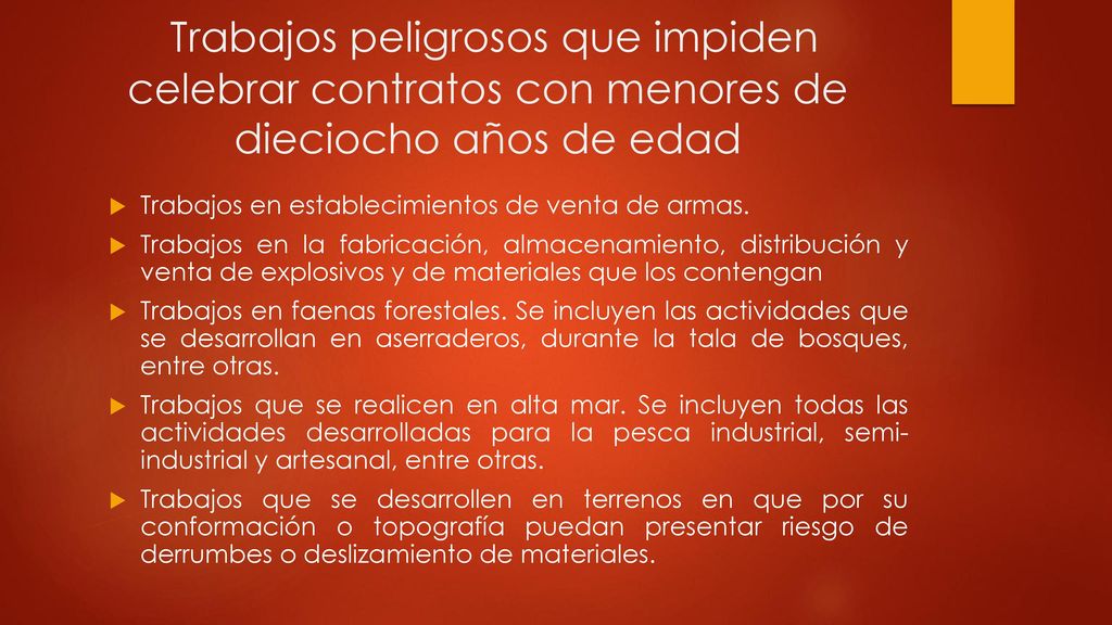 Trabajos peligrosos que impiden celebrar contratos con menores de dieciocho años de edad
