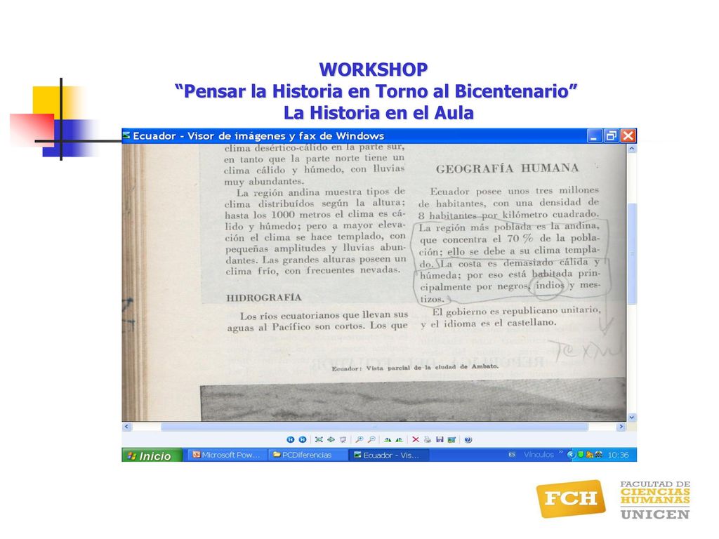 WORKSHOP Pensar la Historia en Torno al Bicentenario La Historia en el Aula