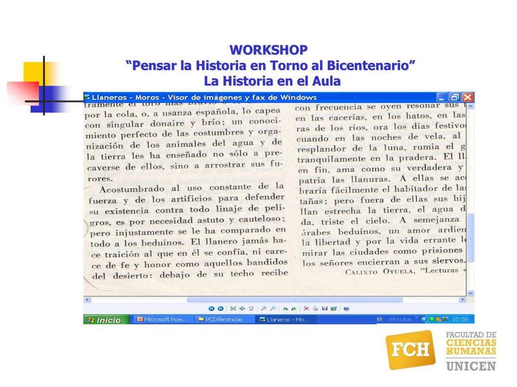WORKSHOP Pensar la Historia en Torno al Bicentenario La Historia en el Aula