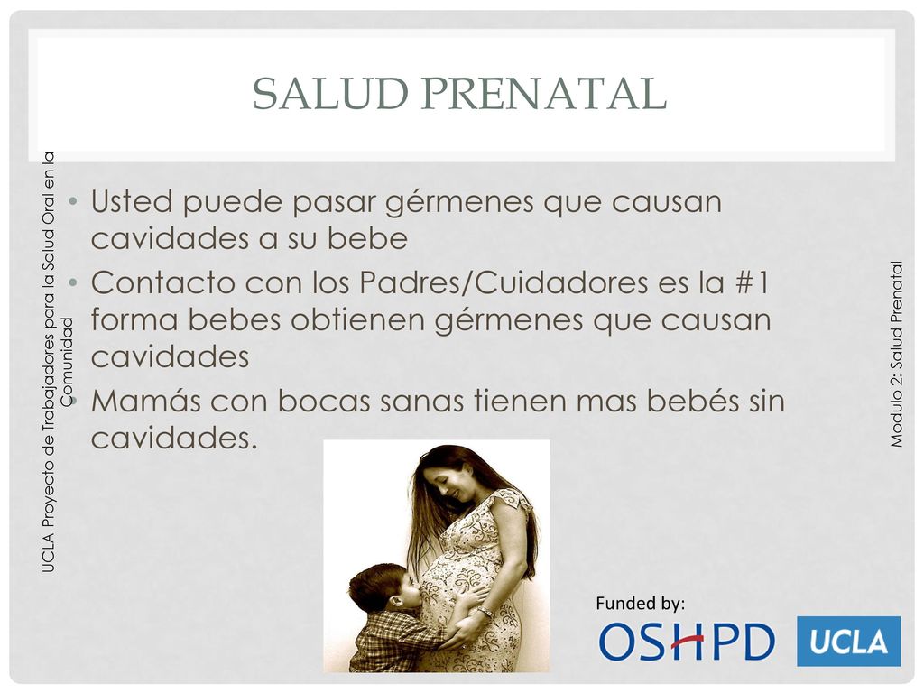 Salud prenatal Usted puede pasar gérmenes que causan cavidades a su bebe.