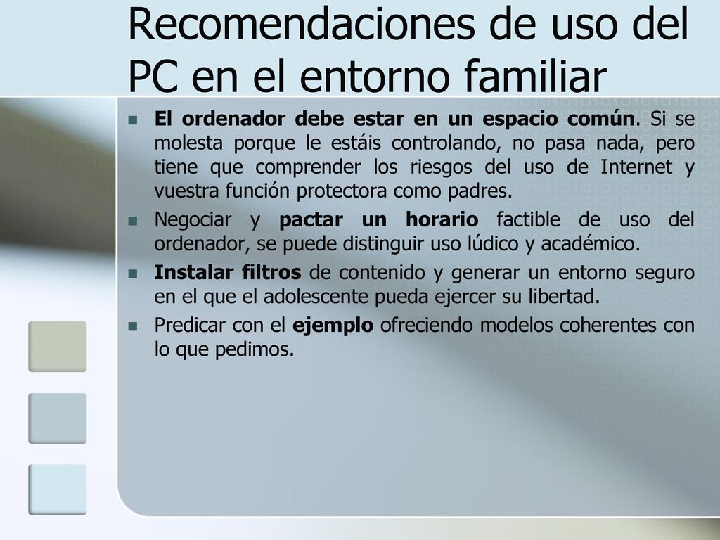 Recomendaciones de uso del PC en el entorno familiar