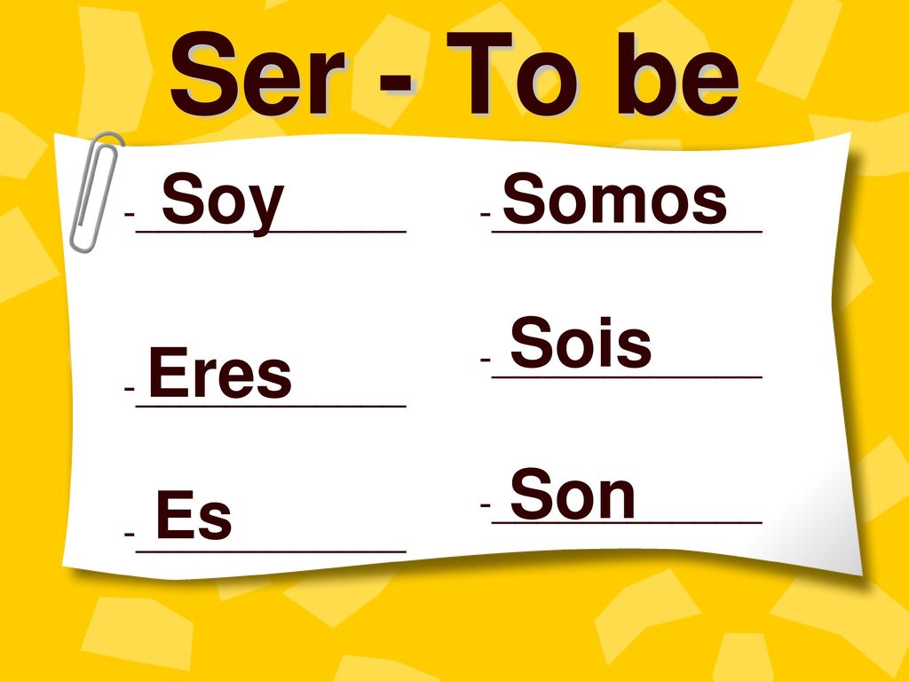 Ser - To be Soy Somos Sois Eres Son Es -____________ -____________