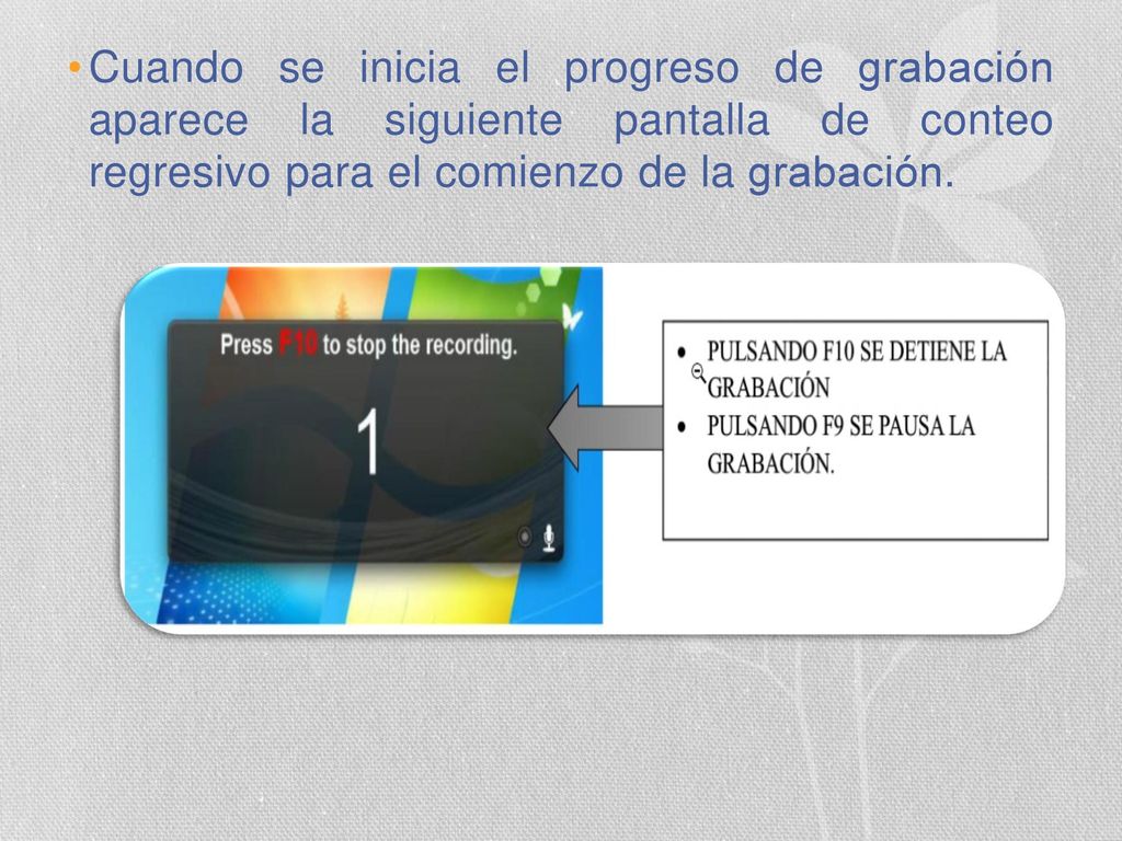 Cuando se inicia el progreso de grabación aparece la siguiente pantalla de conteo regresivo para el comienzo de la grabación.