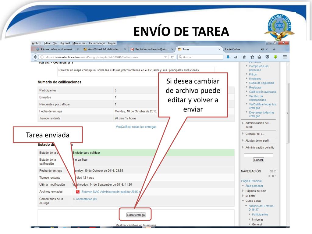 Si desea cambiar de archivo puede editar y volver a enviar