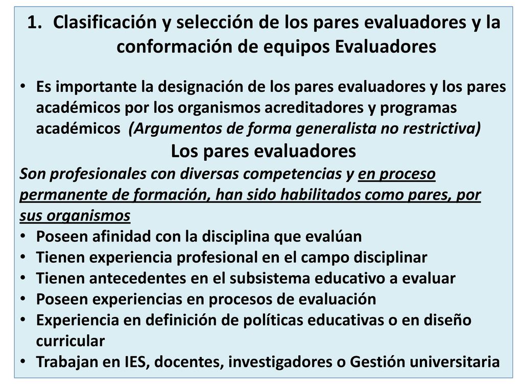 Clasificación y selección de los pares evaluadores y la conformación de equipos Evaluadores