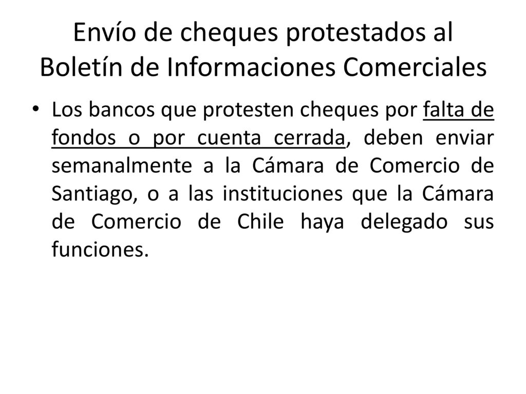 Envío de cheques protestados al Boletín de Informaciones Comerciales