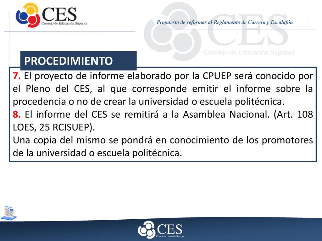Propuesta de reformas al Reglamento de Carrera y Escalafón