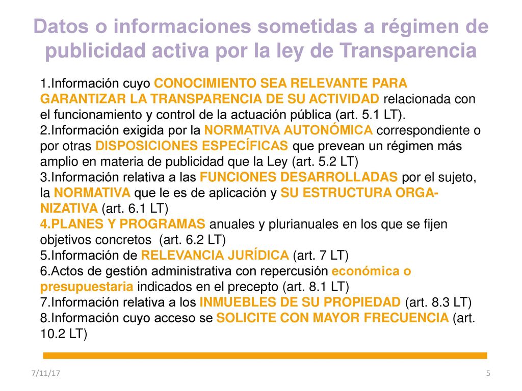Datos o informaciones sometidas a régimen de publicidad activa por la ley de Transparencia