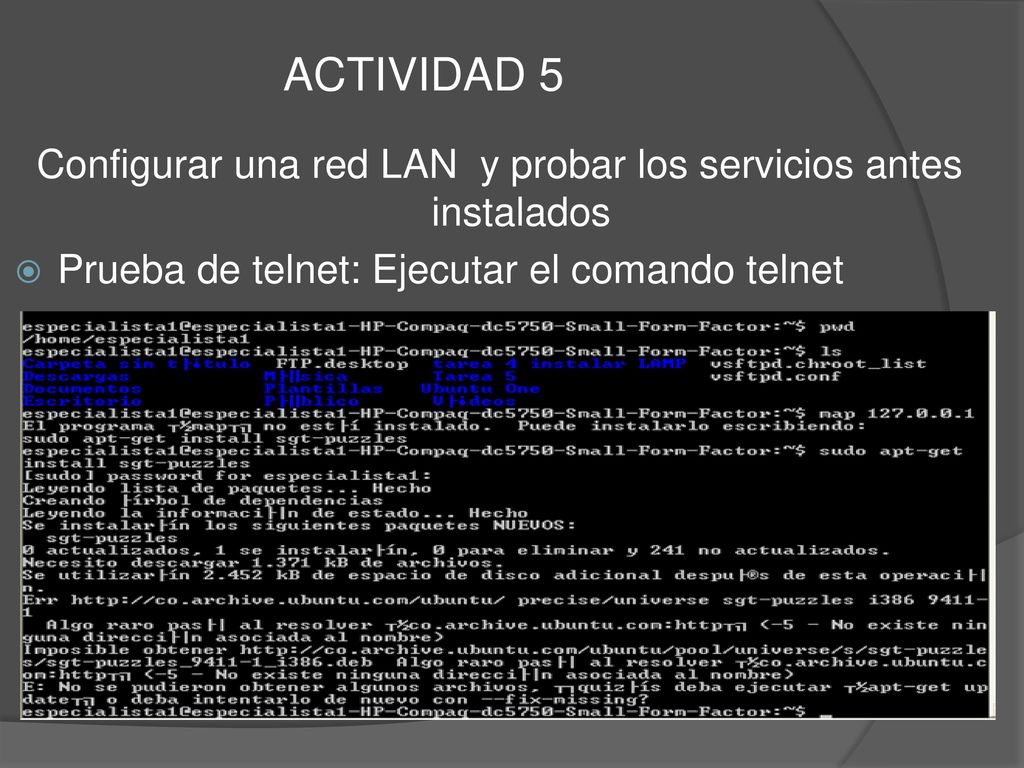 Configurar una red LAN y probar los servicios antes instalados