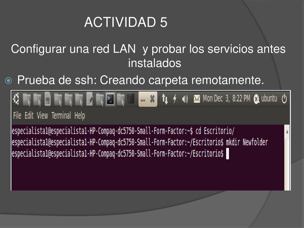 Configurar una red LAN y probar los servicios antes instalados