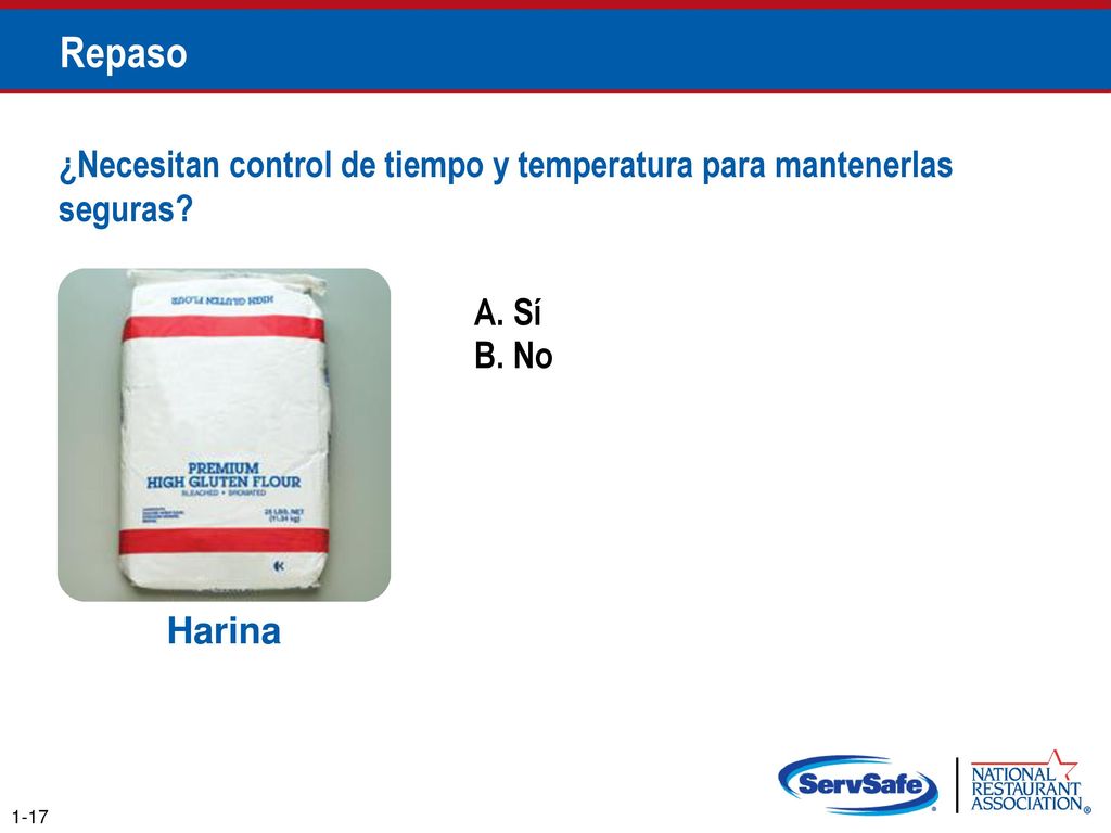 Repaso ¿Necesitan control de tiempo y temperatura para mantenerlas seguras A. Sí. B. No. Notas para el instructor.