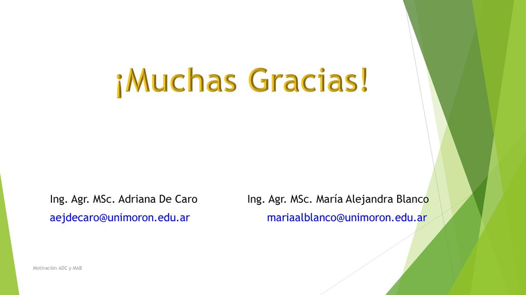 ¡Muchas Gracias! Ing. Agr. MSc. Adriana De Caro Ing. Agr. MSc. María Alejandra Blanco.