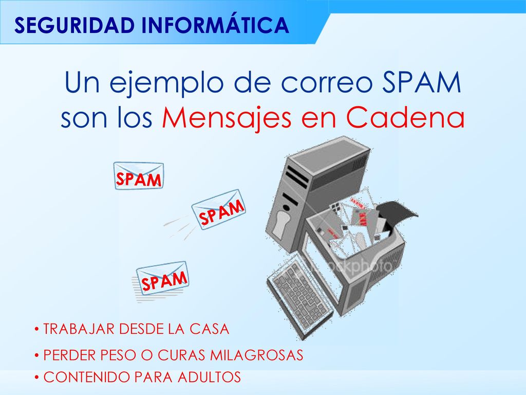 Un ejemplo de correo SPAM son los Mensajes en Cadena